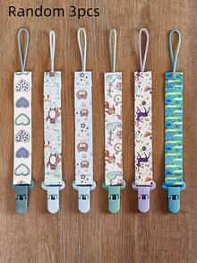 1pc/3pcs/6pcs Double-Sided Floral Pacifier Clip Toy, Baby Teether Necklace Chain, Random Pattern