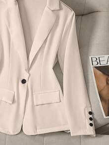 Plus Size Women's Solid Color Single-Breasted Casual Commuter Blazer, Thin Lapel Collar Long Sleeve, Autumn - Apricot - View 6