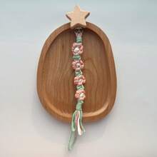 1 Peça Mordedor de Flor de Crochê Feito à Mão com Clipe de Chupeta e Suporte de Madeira com Estrela e Coração para Bebês Meninos e Meninas