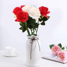 1/3 pièces Fleurs artificielles roses rouges, fleurs en plastique pour la décoration de la maison, de l'hôtel, du bureau, du mariage, de la fête et du jardin