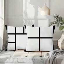 4pcs Set Modern Square Pattern Throw Pillow Covers, Soft & Skin-Friendly Polyester, Contemporary Style Home Decor For Living Room Sofa, 18"X18", Zippered Design - Inserts Not Included