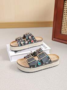 Ladies Fashion Platform Slippers Sandals - Black - View 5