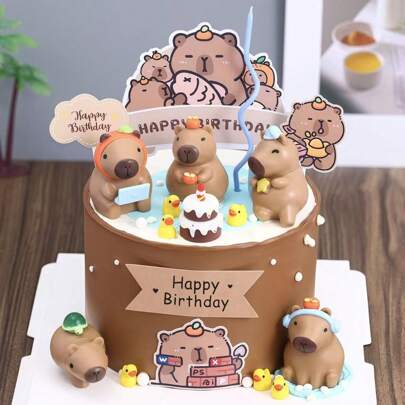 10 pièces/1 pièce Décoration de dessert Capybara, Accessoires de dessin animé pour fête d'anniversaire (Une partie des composants est aléatoire)