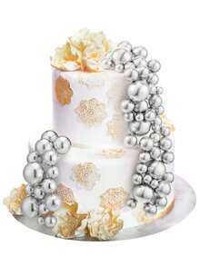 50pcs - Mini Balloon Cake Toppers, Silver Cake Balls, Suitable For Graduation Ceremony, Wedding, Birthday Cake Decoration, Graduation Season Decoration - Silver - View 3