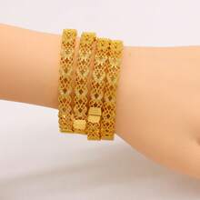 1pc Luxury Copper Bangle - Dubai Style, No Mosaic, Electroplated Surface, Suitable For Daily Wear And Gifting - Fits All Seasons - Yellow Gold - View 7