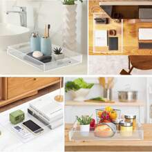 1 Stück transparenter, eleganter, moderner, rechteckiger Acryl Präsentations-Tablett mit Griff für Lebensmittel, Obst, Kosmetik, Parfüm und Frühstücks-Aufbewahrung, geeignet für alle Anlässe