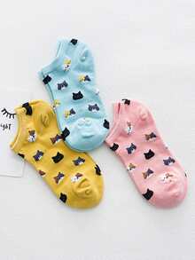 5 أزواج جوارب كاحل للسيدات بنمط قطة كرتونية، ناعمة وراحة القدم، جوارب كاجوال عصرية، لجميع المناسبات الحياتية، مناسبة لكافة الفصول