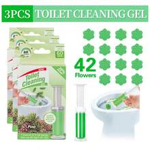 42 Count Fresh Flower Gel Stamp Toilet Cleaner, Air Freshener, Fresh Bathroom Toilet Cleaning Gel Stamp, Helps Keep Toilet Clean, Prevents Scale And Toilet Ring, 6 Fragrance Options, Includes 1 Dispenser And 4 Gels - Pine - 查看 1