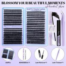 666PCS QUAFFLY Lashes D-Curl Fluffy Lash Extension Kit 60D+80D+100D Lash Clusters Eyelash Extension Kit 10-18mm Individual Cluster Lashes Extensions Kit With Lash Bond And Seal, Lash Remover ,Tweezers - 黑色 - 查看 2