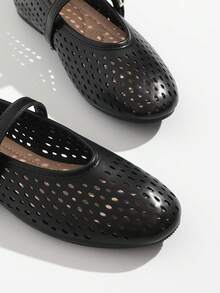 Giày ba lê nữ, giày Mary Jane mũi tròn rỗng thoáng khí, màu đen, mùa hè - màu đen - Xem 7