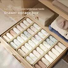 1pc Home Linen Sock Storage Box, Rectangular, Drawer Style, Foldable, PP Board Support, Wardrobe Fabric Storage Box, Home Organizer, Sock Storage Container - Beige - View 3