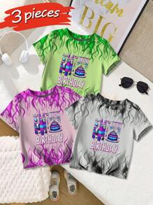 3-Piece Set, Featuring Short-Sleeve, Soft, Breathable, And Comfortable-Fitting Casual T-Shirts For Teenagers, Adorned With Vibrant Cartoon Patterns And Classic Round-Neck Tops.