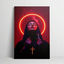 1 Pc Canvas Painting,Neon Halo, Smoke, Cross Necklace, Tattoos,Wood Framed Painting (1) Thickness 2.5 Cm/ 1 Inch-Home Decoration For All Occasions,Ideal New Year, Valentine's Day,Thanksgiving,Easter,Christmas Gift,Room Decoration Aesthetic,Wall Decoration Art,Perfect Gift,Autumn And Winter Wall Decoration,Living Room Decoration, Bedroom Decoration, Kitchen Decoration, Entry Decoration, Bathroom Decoration, Direct Wall Painting, High Quality Wall Painting Poster,Modern Home Decoration Stretched And Framed Ready To Hang - Black - View 5