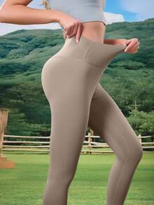 Mallas deportivas casuales para uso diario, fitness, yoga, pilates y correr al aire libre, para primavera - Caqui - Ver 13