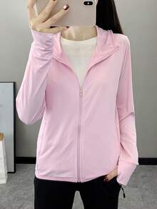 1 件女士轻便透气防晒夹克，长袖户外运动风衣