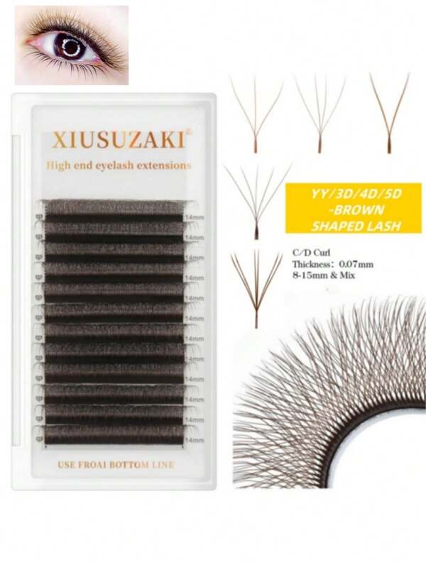 Brown W Shaped 12 Rows 3D 4D 5D YY Bloom Automatic Flowering Premade Fans Eyelashes Extensions Natural Soft Light Individual Lashes