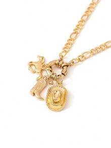 1 件时尚靴子、牛仔帽和马吊坠项链，百搭嘻哈西部风格项链