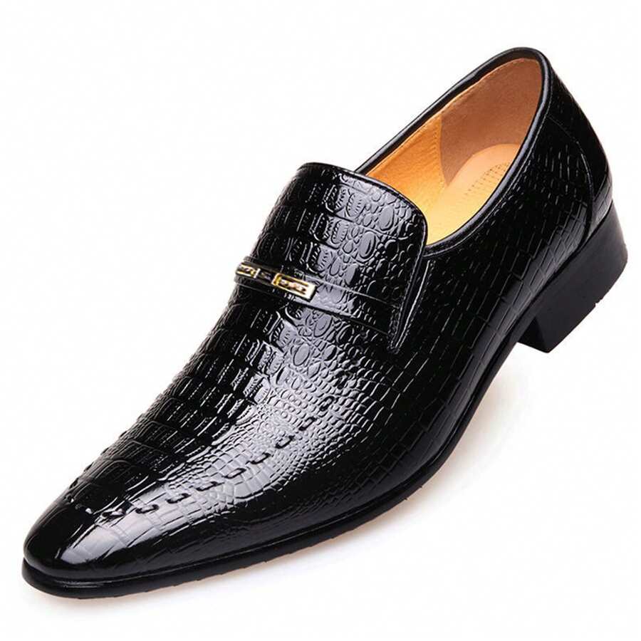 Men Oxford Shoes Crocodile Print High Gloss Business Formal Dress Shoes Classic Elegant Leather Footwear - 黑色 - 查看 1