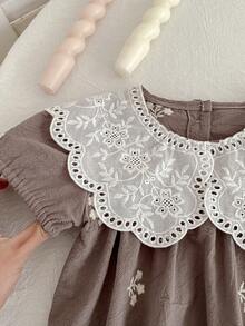 女童夏季短袖蕾丝公主裙，小女孩可爱休闲太阳裙 - 灰色 - 查看 5