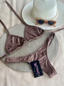 G-String Bikini With G-String Curtain Summer Fashion 2025 - Brown - View 3