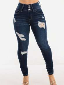 Pantalones vaqueros pitillo de talle súper alto con roturas, efecto levantamiento de glúteos - Multicolor - Ver 3