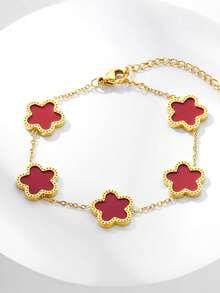 1入不鏽鋼時尚五瓣珍珠母貝紋手鍊 - 五葉手鍊 - 查看 17