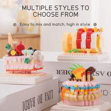 Cute Cartoon Cake, Strawberry Panna Cotta, Swiss Roll Desserts Series Micro Bead Construction Building Blocks 3D Ornament Small Gift - Multicolor - View 8