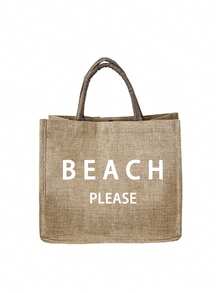 Túi tote vải lanh dung tích lớn với họa tiết chữ "Beach" (bãi biển), túi mua sắm cỡ lớn tiện dụng, túi xách tay quai vải lanh, túi đựng đồ đa năng, túi quà tặng cá nhân hóa, thích hợp cho du lịch, mua sắm, kỳ nghỉ, tựu trường, tiệc tùng, và là món quà lý tưởng cho Ngày của Mẹ, sinh nhật, Ngày Nhà giáo, kỷ niệm, ngày lễ và các bữa tiệc. - Màu Khaki - Xem 8