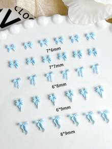 30 件随机混合 ABS 蓝色不对称蝴蝶结，简约蝴蝶结指甲饰，法式美甲配件 DIY