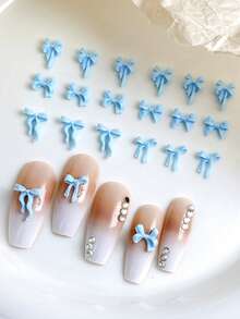 30 件随机混合 ABS 蓝色不对称蝴蝶结，简约蝴蝶结指甲饰，法式美甲配件 DIY