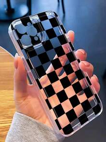 Checkerboard Phone Case, Checkerboard Pattern Lens Protection Transparent TPU Phone Case, 360 Degree Protection, Compatible With, 16, 16 Pro Max, 16 Pro, 16 Plus - Multicolor - View 3