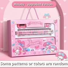 Sanrio 1pc Sanrio Stationery Gift Box Set, School Supplies For Boys & Girls, Includes Pencils, Eraser, Crayons, Sharpener, Kuromi, Perfect Birthday Gift For Kids, High-Quality Gift Box Packaging,Back To School,School Supplies