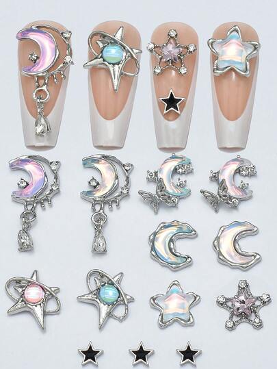 5件/5件摩卡美甲饰品简约星星、月亮和泪珠吊坠、蝴蝶和月亮美甲装饰美甲用品美甲美甲宝石