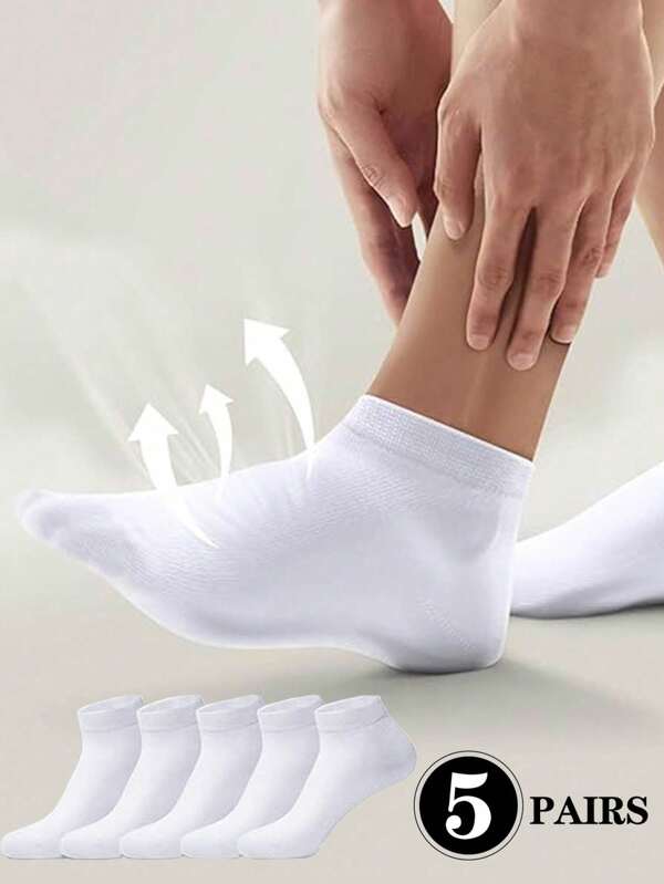 5 Pairs Men's Plus Size White Low Cut Casual Loafer Socks, Thin Cotton Invisible Liner Socks Suitable For Travelling, Summer