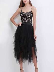 1pc Women's Asymmetric Ruched Mesh Skirt, Suitable For Various Party Occasions, Autumn Fashion - A - View 5