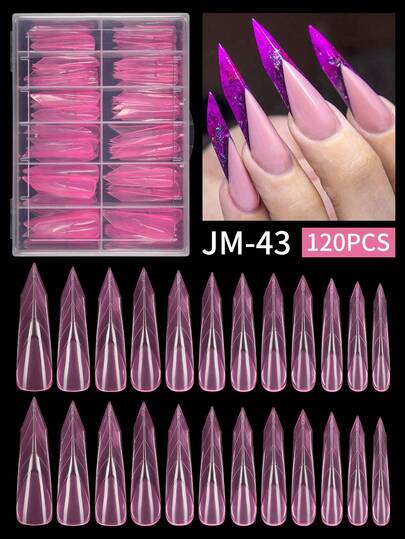 120pcs/Box Gel Nail Sticker Set, Pre-Shaped Fake Nails, Suitable For Gel Polishing, Easy To Remove Extended Acrylic Nail Stickers, Crystal Nail Mold (No Paper Model Required), Suitable For Quick UV/LED Extension, Double-Headed Extension Tool, Press-On Nail Stickers, Nail Art Supplies