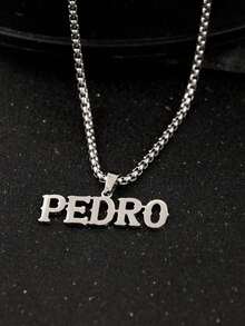 1pc Customized Letter Name Necklace, Thick Chain Chain, Square Pearl Pendant, Stainless Steel Bold Nameplate Necklace Personalized Jewelry Party Anniversary Gift Boy/Girl Party Wear Jewelry Necklace, Simple And Atmospheric, Holiday Gifts Versatile Clothes,Back To School Fashion - One Size - View 11