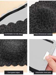 1pc Women's Seamless Bandeau Bra, Lightweight, Shaping, Anti-Sagging, Sexy Leopard Print Wavy Trim Bra