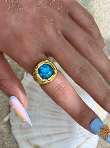 Frminee 1 pieza Conjunto de anillos vintage de piedras preciosas con acabado de oro de 18k y acero inoxidable grueso para mujer, anillo apilable de declaración de moda, anillo nudillo hecho a mano con piedras preciosas gótico retro, regalo de joyería para el Día de San Valentín, regalo de joyería navideña, anillo de circonita cúbica