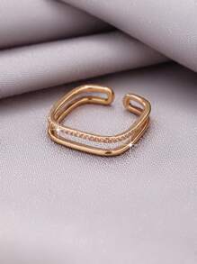 1 anel ajustável minimalista e moderno, personalizado, com zircônia dupla camada, banhado a ouro 18K, adequado para uso diário para mulheres