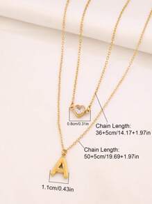 1pc Stainless Steel A-Z Initial Letter Pendant Necklace For Women Fashion Heart Zirconia Charms Double Layers Chain Necklaces Jewelry