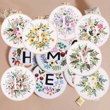 1pc 26 Designs Floral Embroidery Kit With English Letters, Luxury Starter Set For Beginners, Includes Fabric, Hoop, Threads, Needles, Instructions, Great For Cross Stitch, Artistic Craft Gift For Friends And Family, Wedding Decor. Each Kit Contains 1pc Printed , 1 Set Of Embroidery Threads, 1 Bamboo Embroidery Hoop, 1 Pattern Chart, 2pcs Embroidery Needles.