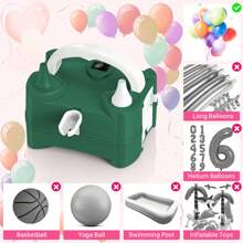 Bomba eléctrica para globos, inflador eléctrico portátil para globos, decoración de fiesta de cumpleaños con bomba de aire (220V-240V 400W), apta para inflar globos de fiesta (Verde)