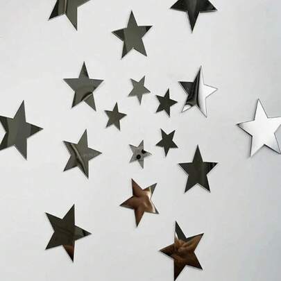 20pcs Star Acrylic Mirror Wall Stickers, 3 Sizes, Self-Adhesive, 3D Stereo Wall Decals, Suitable For Nursery, Kids Room, Home DIY Decor (Silver Stars)