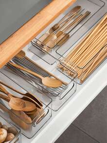 1/2 Pieces Transparent Drawer Storage Box, Cutlery Storage Basket, Stackable Desktop Storage Box, Kitchen Cabinet Cutlery Storage, Classified Storage Box, Forks, Spoons, Dishes, Chopsticks, Baking Tools, Simple And Multifunctional Large Capacity Storage Rack - Clear - View 4