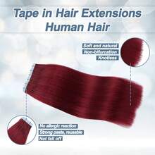 20PCS 50G Tape In Hair Extensions Human Hair, #99J Burgundy Color, 16-26 Inch Double Sided Tapes Ins Human Hair Extensions,  Adhesive Extension Seamless Invisible Skin Weft, Silky Straight With Thick Ends, Remy Human Hair Add Length For Woman Everyday Hairstyle Cosplay Daily Wedding Party Halloween Use - S99J - Xem 5