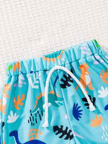 Toddler Boy Cartoon Dinosaur Printed Swim Trunks - Blue - View 3