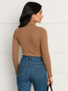 Cacharrel Women's Blouse Long Sleeve Ribbed Collar Cotton Simple Casual Night Home Daily Street Autumn Winter - 巧克力棕 - 查看 3