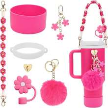 7pcs Mug Accessory Set, Includes 1pc Water Bottle Handle Strap, 1pc Silicone Mug Cover, 1pc Butterfly Straw Lid, 2pcs Butterfly And Hairball Ornaments For Mugs Glasses For 40oz.&30oz Glass Mugs Mug Accessories - Multicolor - View 14