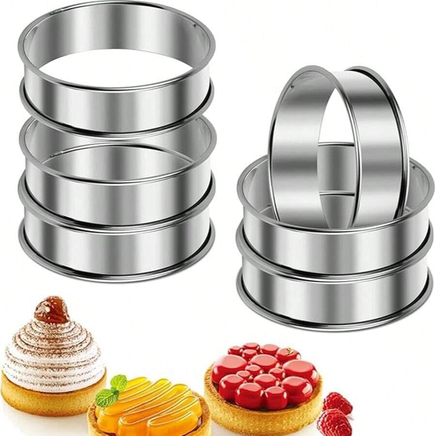 6 件不锈钢英式松饼圈、烘焙圈、金属圈，适用于自制烘焙、汉堡、煎饼、早餐三明治、煎蛋